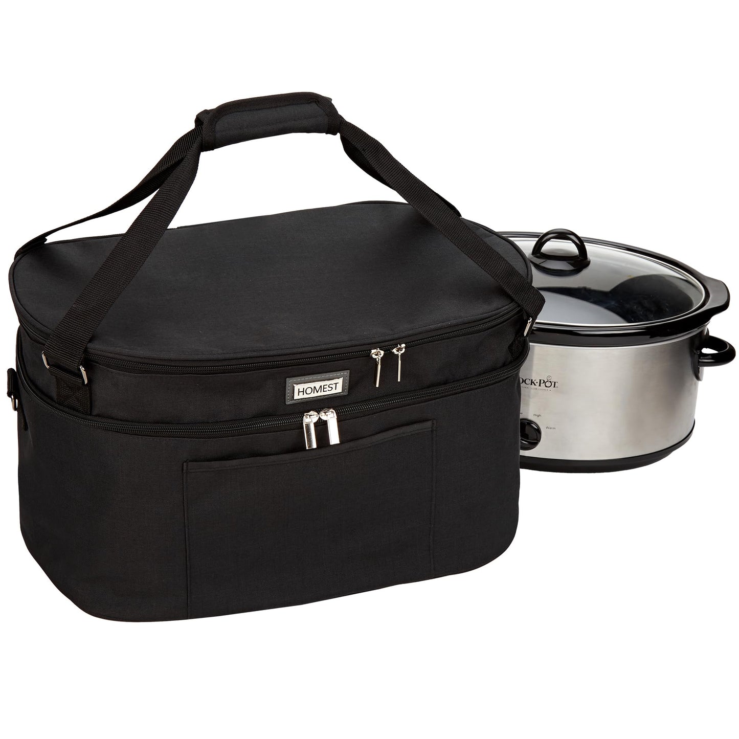 HOMEST Slow Cooker Bag for Crock-Pot 6-8 Quart, Insulated Travel Carrier with Easy to Clean Lining, Carry Case with Top Zip Compartment and Accessory Pocket