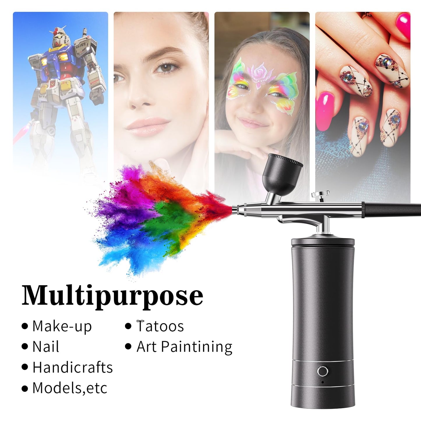 Airbrush Kit Air Brush Kit With Air Compressor Nail Charms Wireless Air Brush for Barber, Nail Art, Makeup, Model Painting (Black)