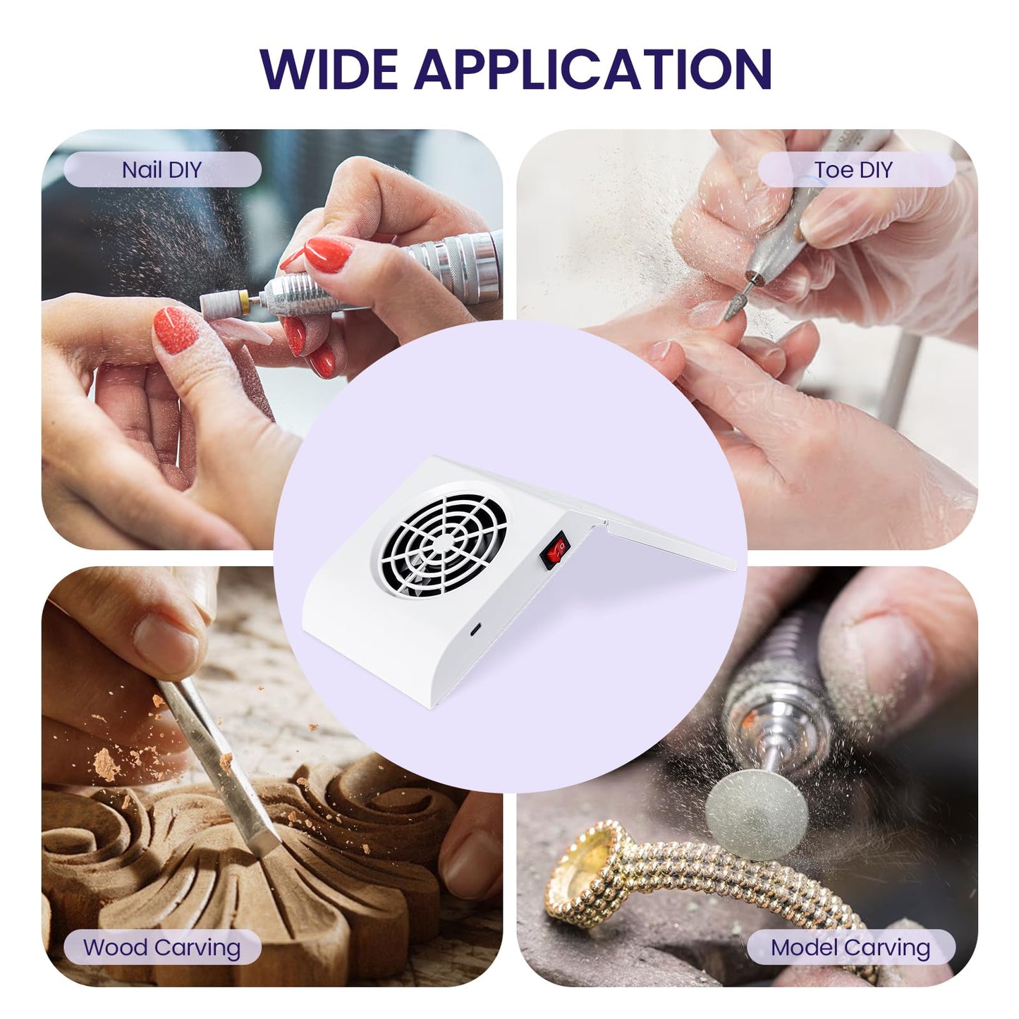 Nail Dust Collector Small Mini: Foldable 600PA Strong Suction Low Noise Quiet - Nail Fan Dust Collector Vent for Nail Art