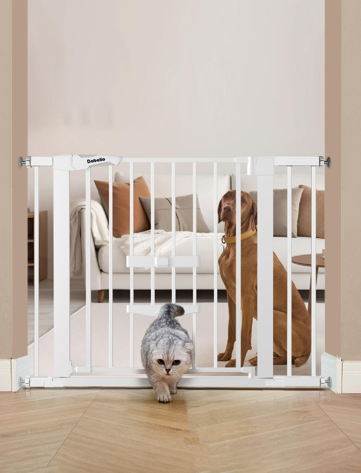 Babelio Dog Gate with Cat Door, CatPrivilege II, 29-40", Black
