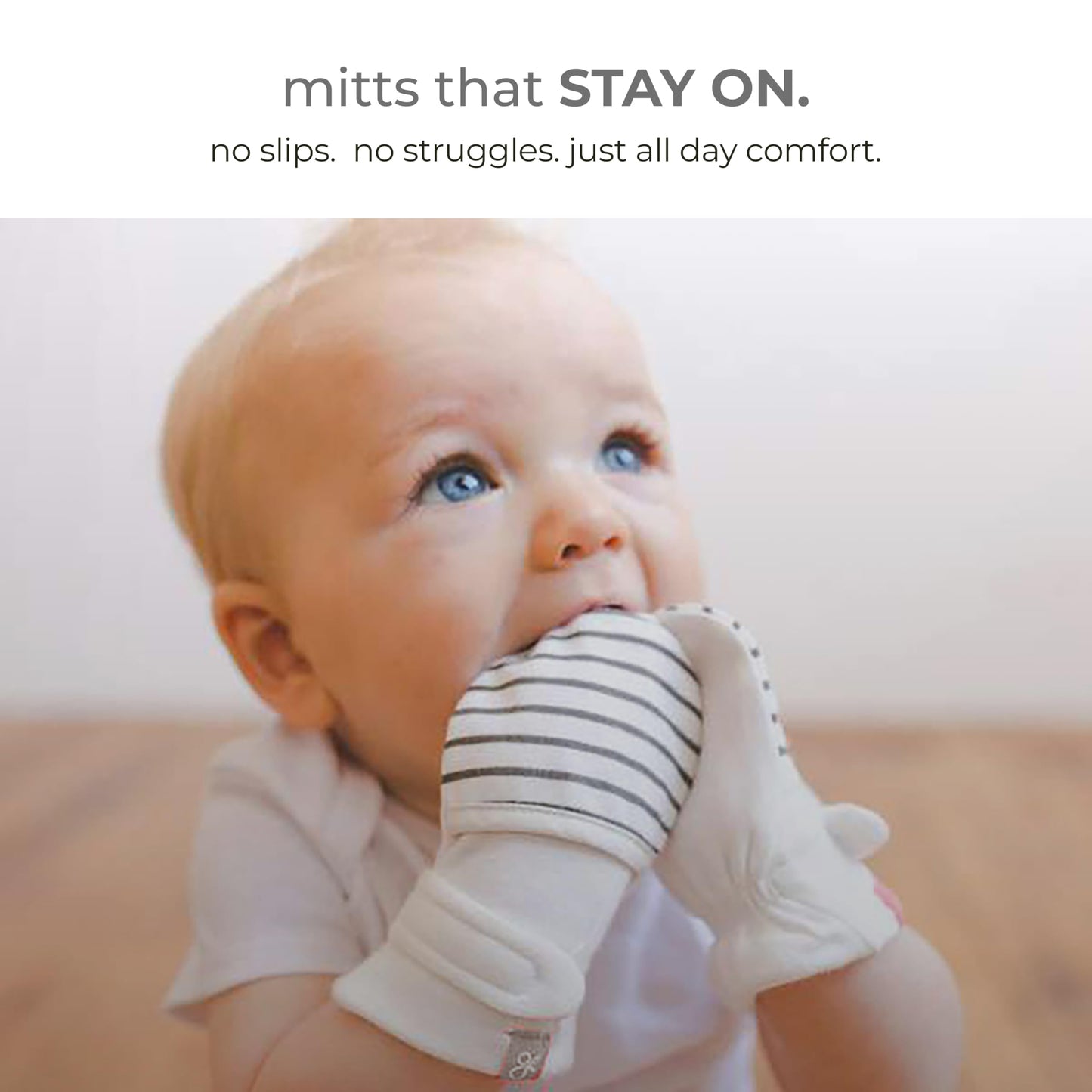 goumikids Viscose Made from Bamboo Cotton Stay-On Mitts, 0-3m Stripe Gray Mitts