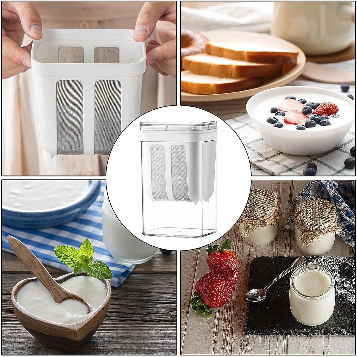 Yogurt Strainer—【1.9QT/0.475GAL Total】 & 【0.9QT/0.23GAL Filter】, Yogurt Strainer Greek Yogurt Strainer Yogurt Press, BPA-Free PP Strainer for Whey Separation(Totle1.9QT)