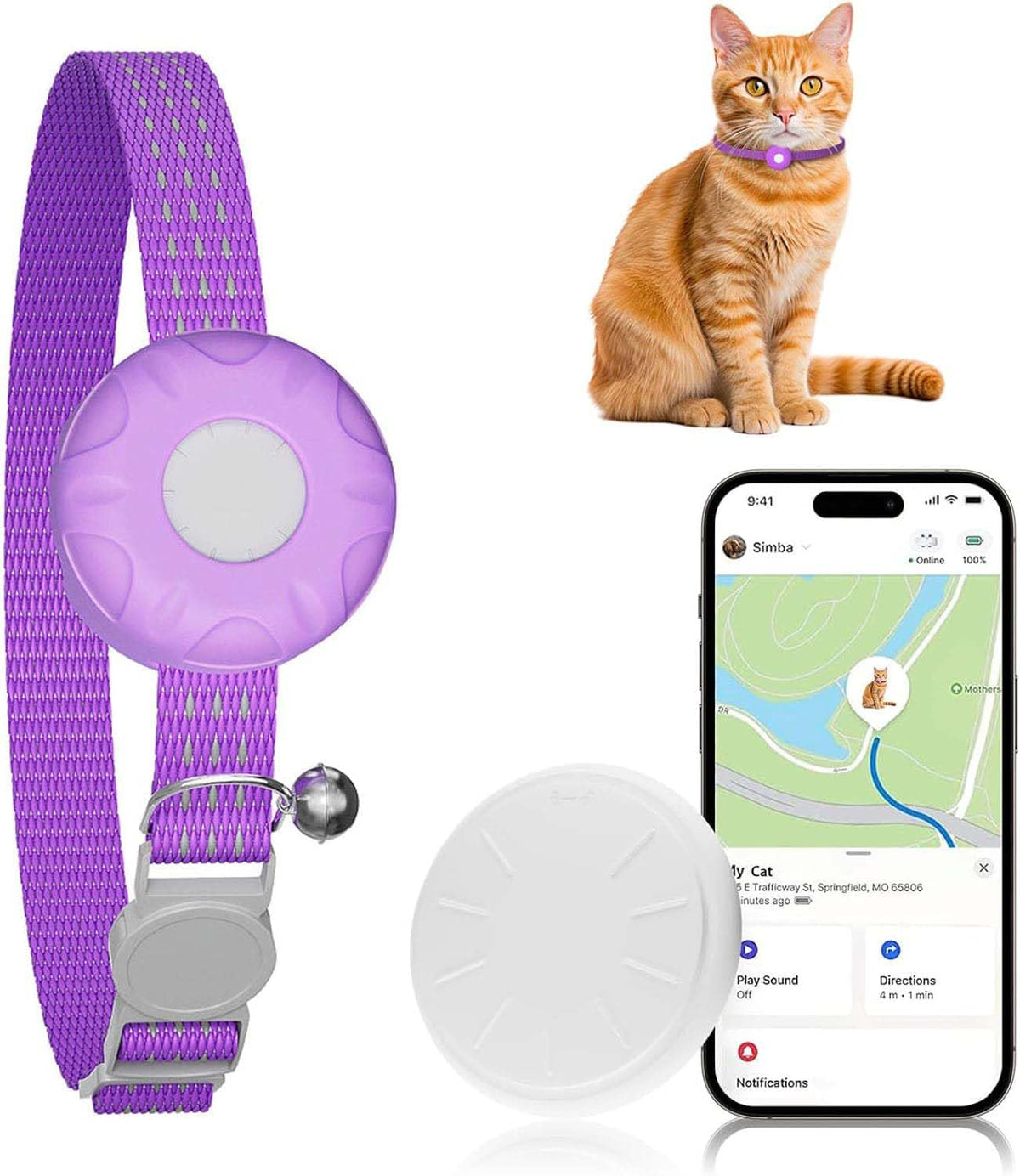 ZFSJTAG GPS Tracker for Cats, Compatible with Apple Find My App (Only iOS), No Monthly Fee Cat Tracker, Waterproof (White Tracker, Blue Cat Collar)