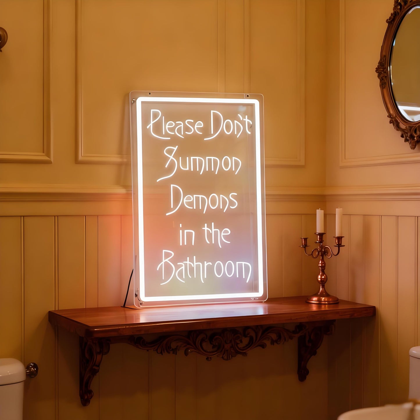 Please Don't Summon Demons in the Bathroom Neon Sign, LED Light Up Wall Sign, USB Powered Decorative Neon Light, Bathroom Bedroom Home Wall Decor, Funny Party Art Decor Gift for Adults Teens