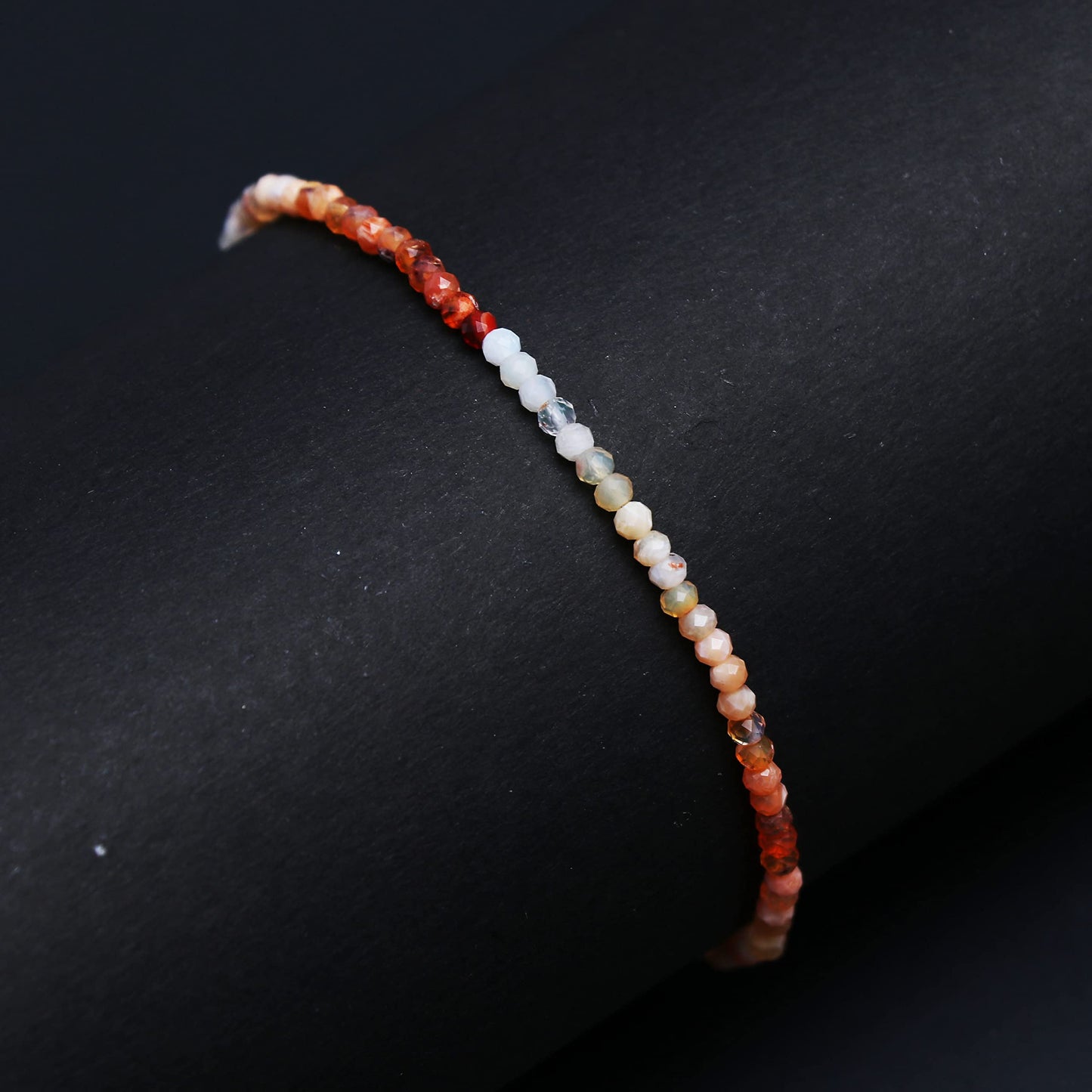 Gempires Handmade Mexican Fire Opal Gemstone Beaded Bracelet for Women | 2.4โ2.5 mm Faceted Natural Stone | Adjustable 7+1 Inch Silver Plated Chain | Dainty Minimalist Stacking Jewelry | October Birthstone Gift