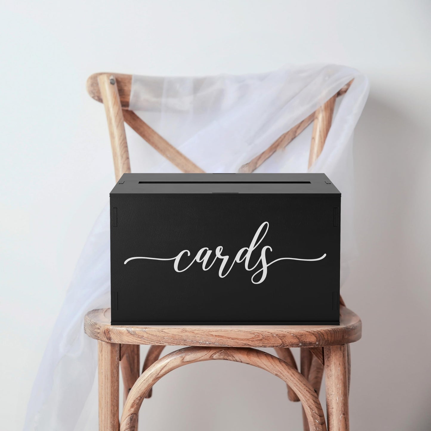 Heather & Willow Rustic Wooden Card Box with Lid | Wedding & Baby Shower Decoration - Black