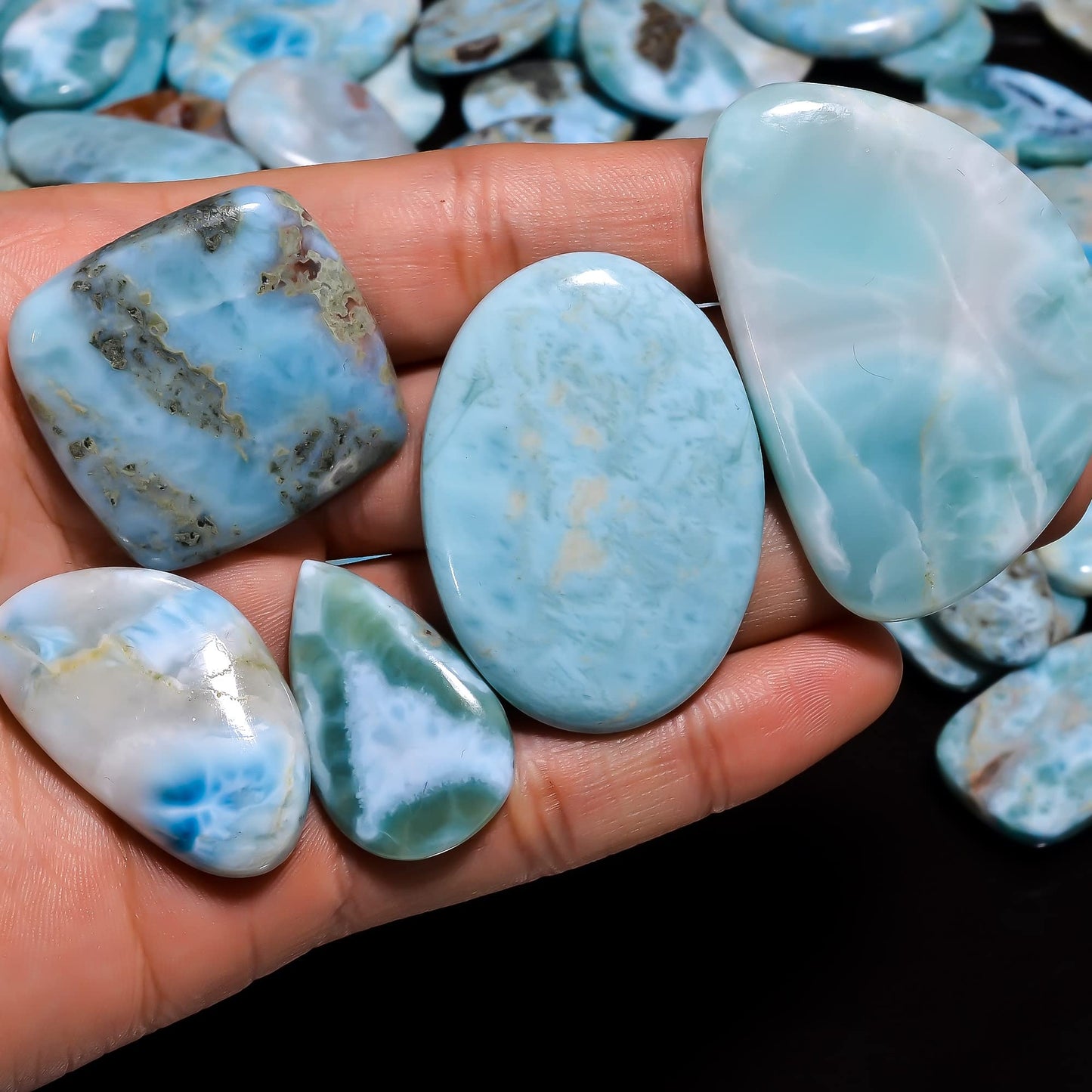 Natural Larimar Gemstone- Healing Crystals for DIY Jewelry Making -Loose Natural Cabochon -Perfect for Crafting Unique Jewelry Designs (5 pcs, 25-35 mm)