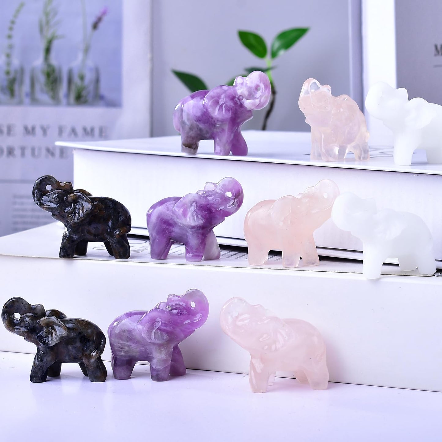Ytbeoxk 1.8 Inch White Jade Elephant Crystal Decor, Healing Crystal Cute Figurines,White Elephant Gemstones Decorations Statue, Lucky Reiki Stones in Home and Office Meditation Gift for Women and Men