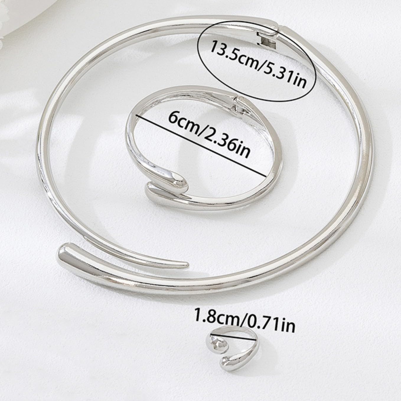 Hcrohihit Chunky Thick Cuff Bangle Bracelet for Women,Minimalist Adjustable Open Cuff Bracelet and Ring Collar Set,Polished Statement Cuff Bangle,Fashion Jewelry (C Silver)