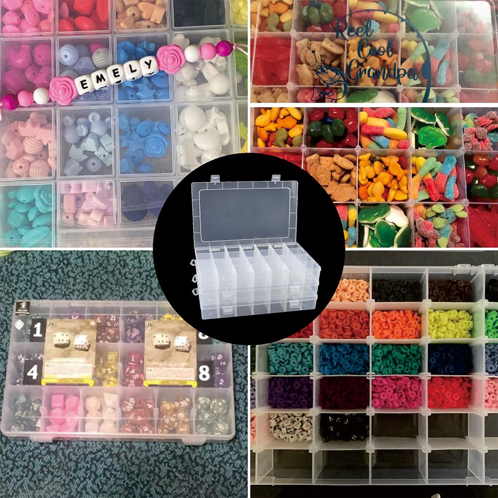 Tellyouwin 3Pack 28 Compartment Organizer Box with Parkical Adjustable Dividers, 28 Grids Plastic Storage Container for Jewelry, Craft DIY, Bead Organizer, Sewing, Dip Powder, Hair Accessories