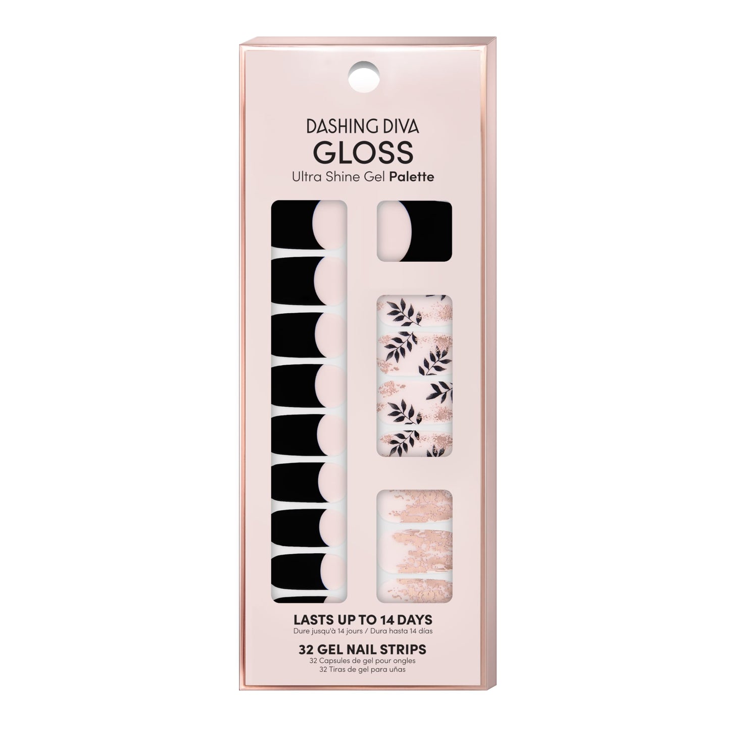 Dashing Diva Gloss Nail Strips - Touch of Gold | UV Free, Chip Resistant, Long Lasting Gel Nail Stickers | Contains 32 Nail Wraps, 1 Prep Pad, 1 Nail File