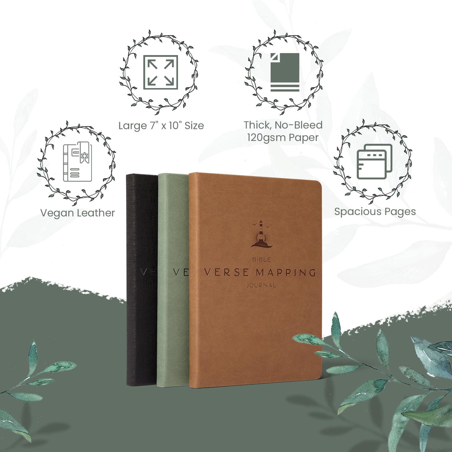 Graceful By Design Bible Verse Mapping Journal - Vegan Leather - Premium Bible Study Journaling Kit (Camo Green)