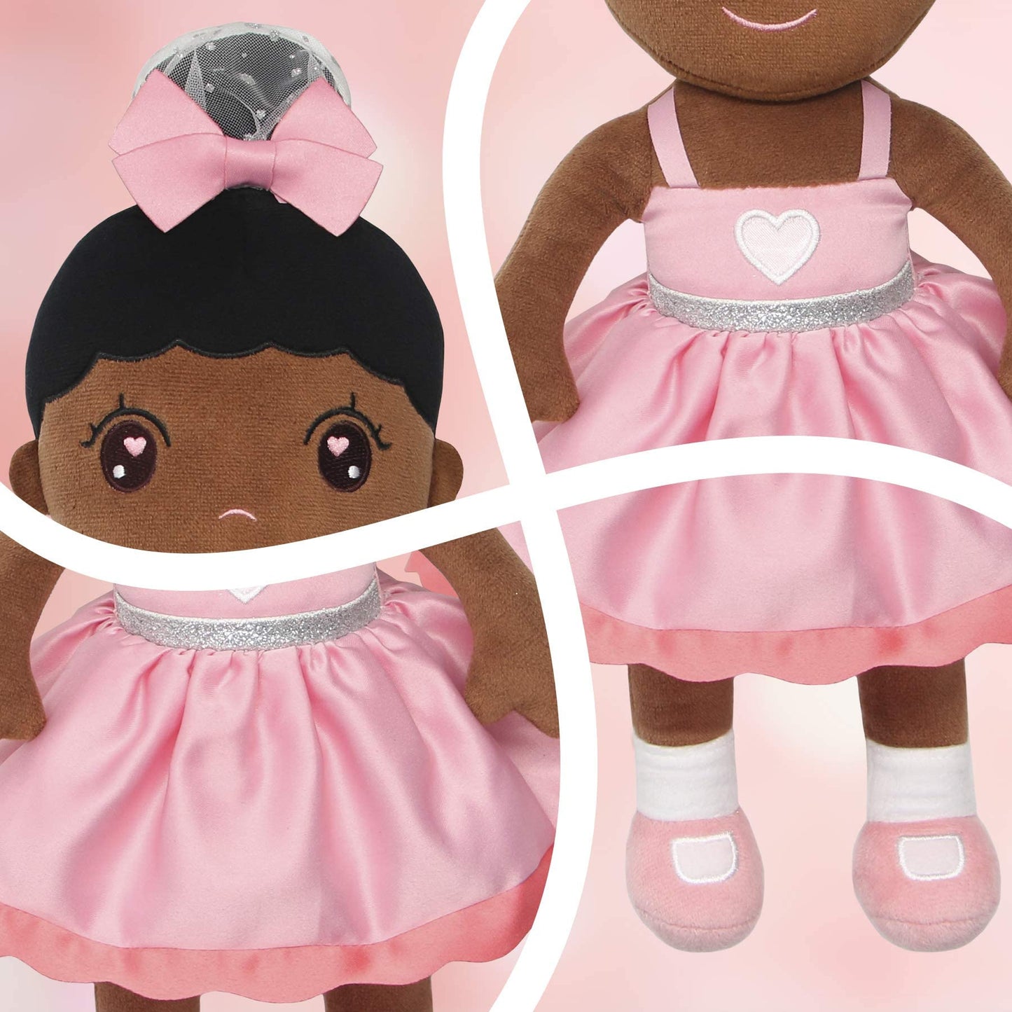 Maxshop Plush Dolls 17'' First Baby Doll for Kids Super Soft Plush Toy (Pink Dress Princess Black Doll)