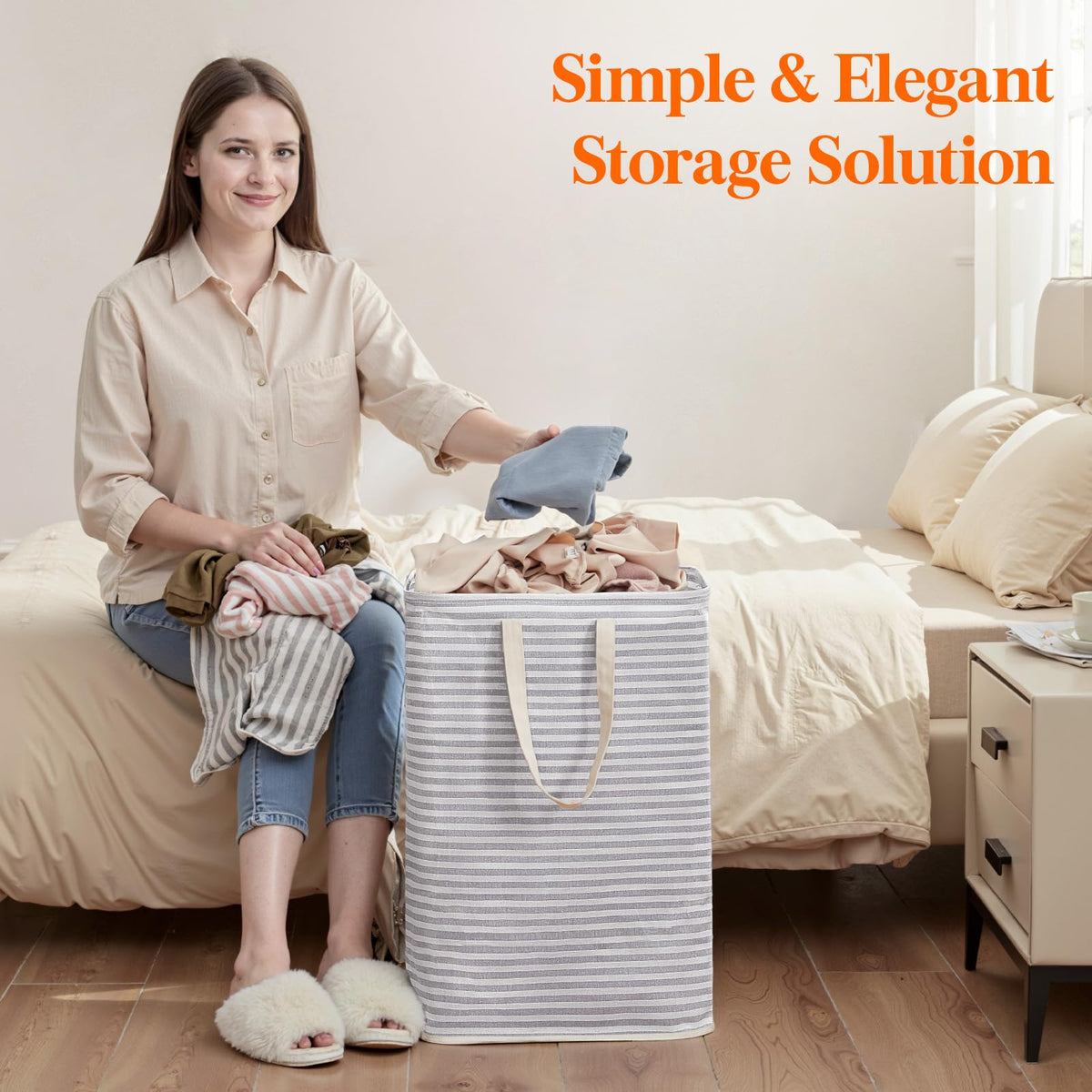 65L Collapsible Laundry Basket with Extended Handles