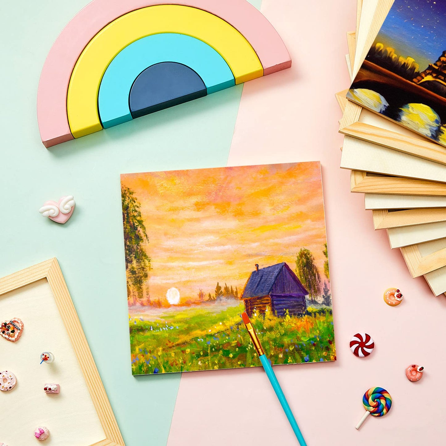 Kathfly 12 Pcs 8 x 8'' Wood Panel Boards, Unfinished Wood Canvas Panels for Painting Crafts DIY Drawing Pouring Art Projects