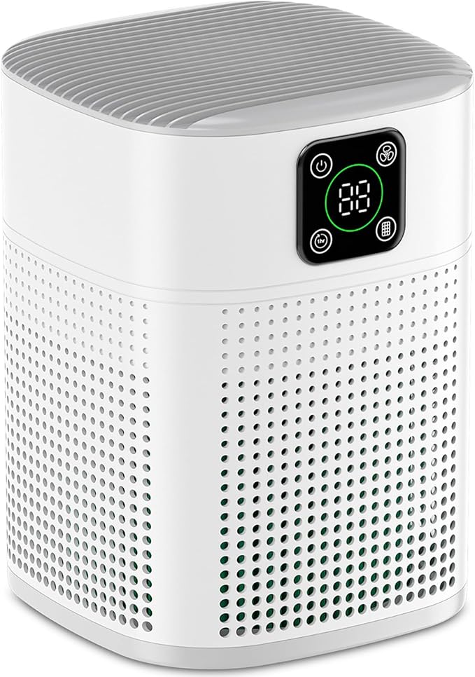 Air Purifiers for pets- Honeyuan H13 HEPA Air Purifier for home, Large Room, Coverage of 1095 sqft, Air purifiers with 360°Air Intake, 3 Fan Speeds, 3-Stage Filtration, 24db Sleep Mode, Black