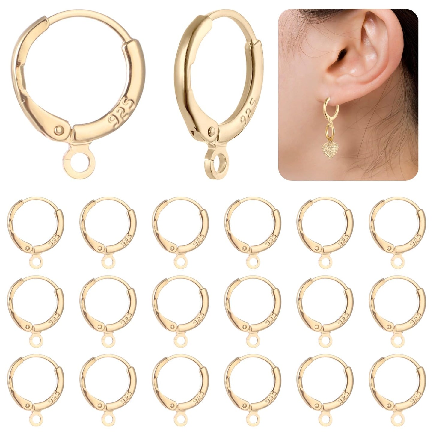 20 Pcs Gold Plated Earring Hooks Small Round Earring Hoops with Loops Jewelry Making Supplies for DIY Dangle Earring Making