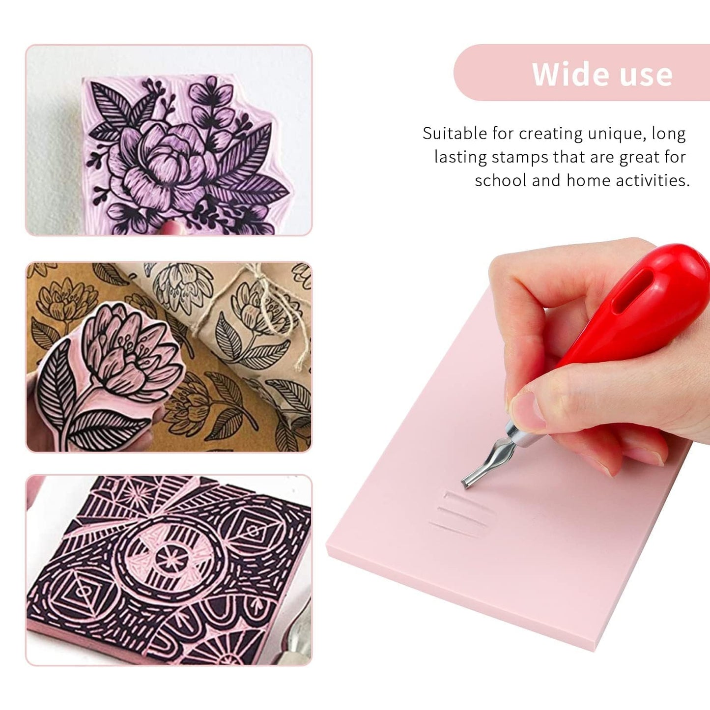 Linocut Kit for Printmaking & Stamp Carving - 4Pcs 4"x6" Soft Rubber Linoleum Blocks with Brayer Roller & Carving Tools | Beginner & Artist Block Printing Craft Supplies