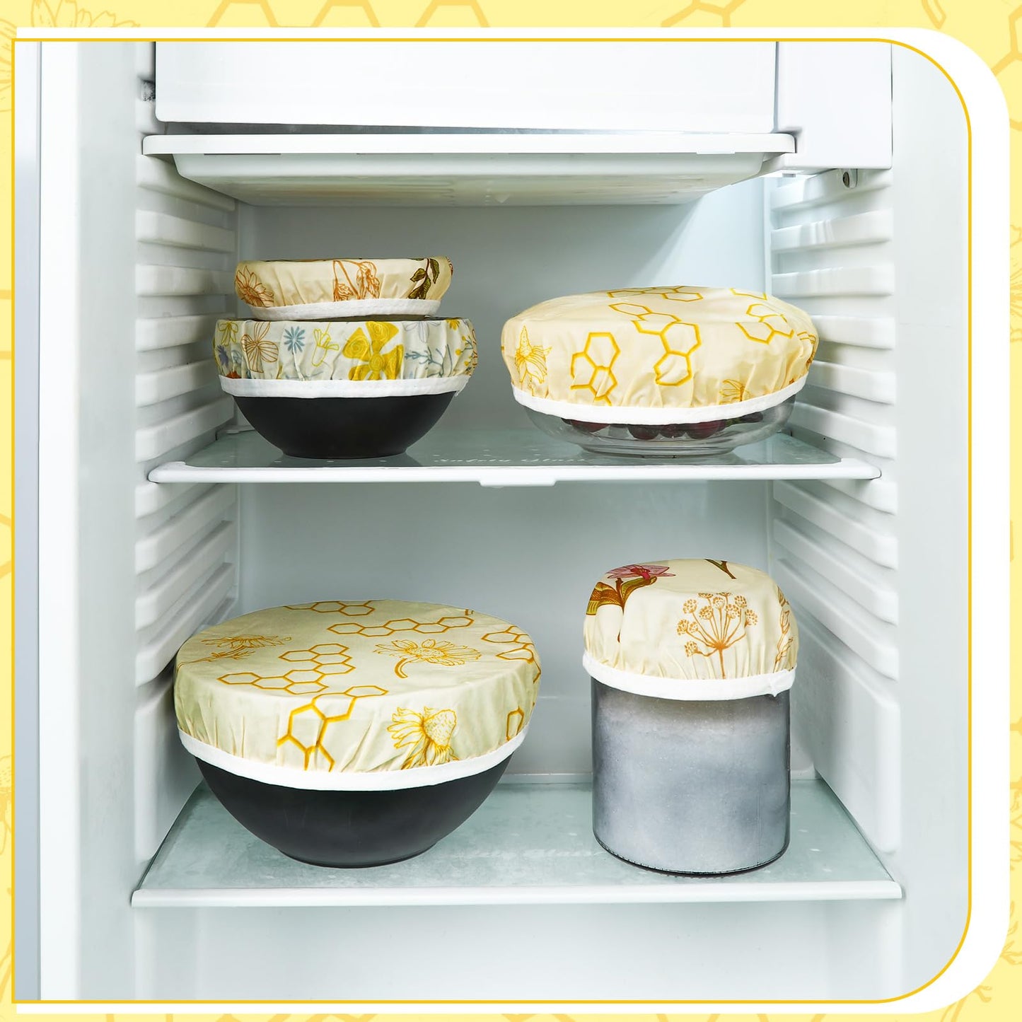 Yiyiring 6 Pcs Reusable Beeswax Bowl Covers for Bread Proofing 6/8/10 Inch Elastic Cotton Bowl Cover 3 Pattern Cloth Food Wrap Bread Proofing Cap for Mixer Container Baskets