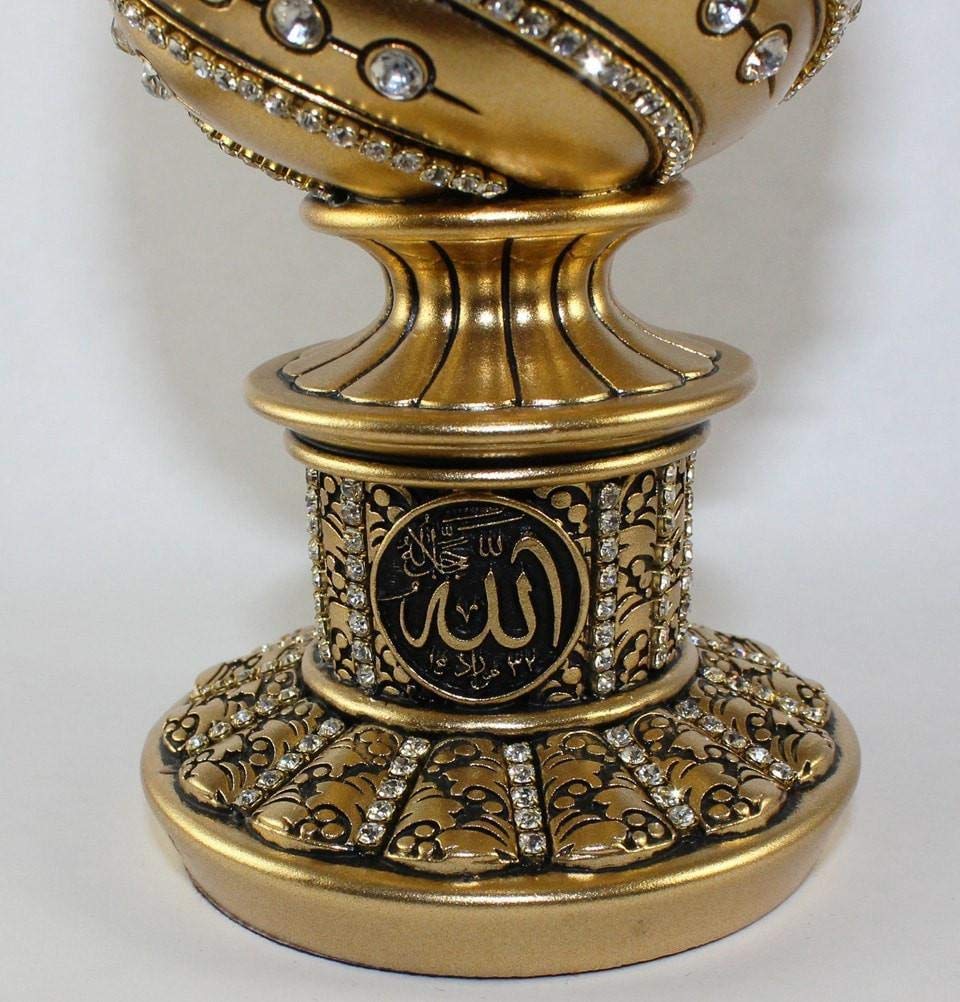 Islamic Table Decor Gift Egg Sculpture Statue Muslim Showpiece Home Decor Gifts Eid Ramadan Arabic Ayatul Kursi (6.3in Gold)