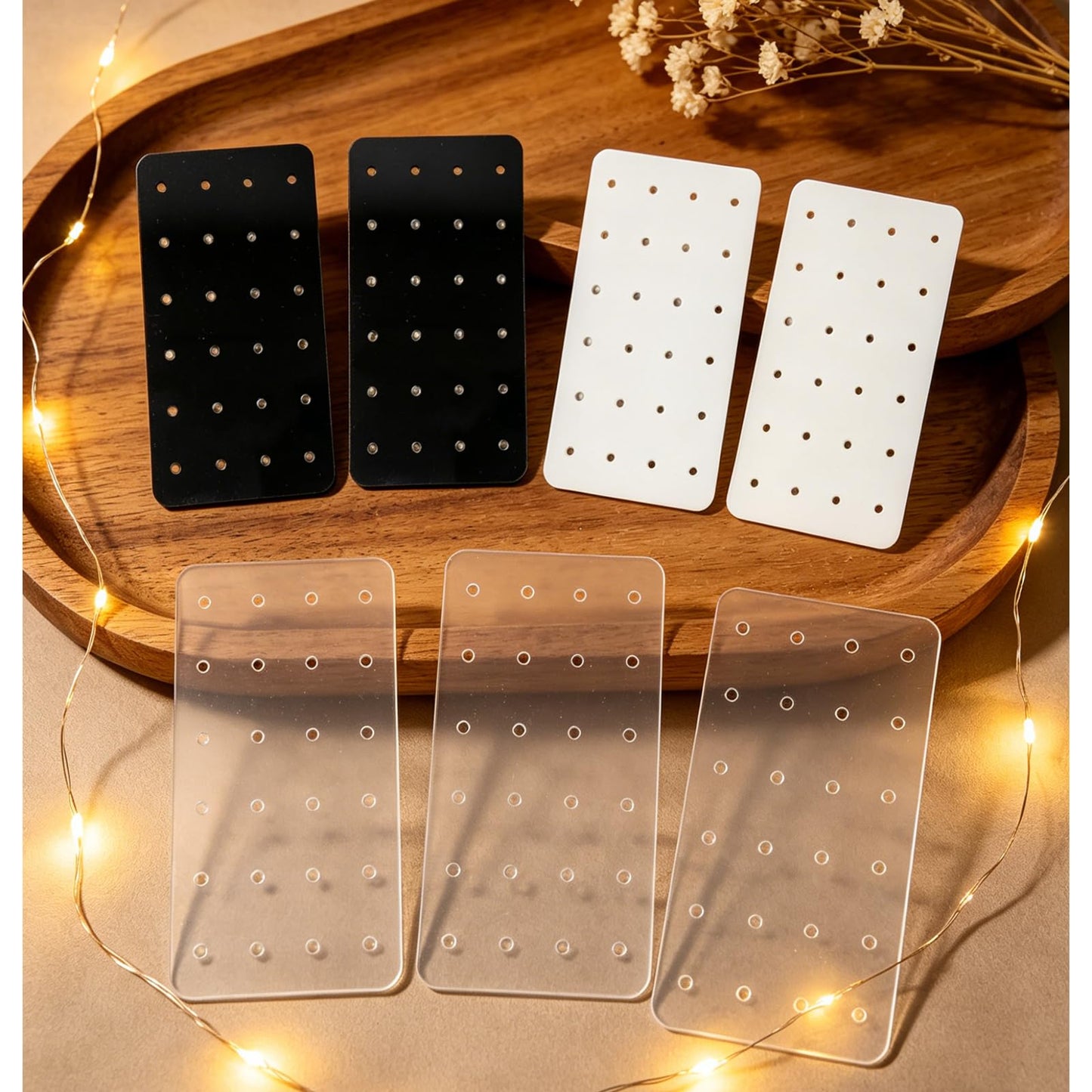 TTFdacai 24 Pcs 3 Colors Acrylic Earring Display Card, 24 Holes Portable Stud Earrings Cards, Acrylic Earring Holder Organizer, Rectangle Earring Jewelry Show Rack