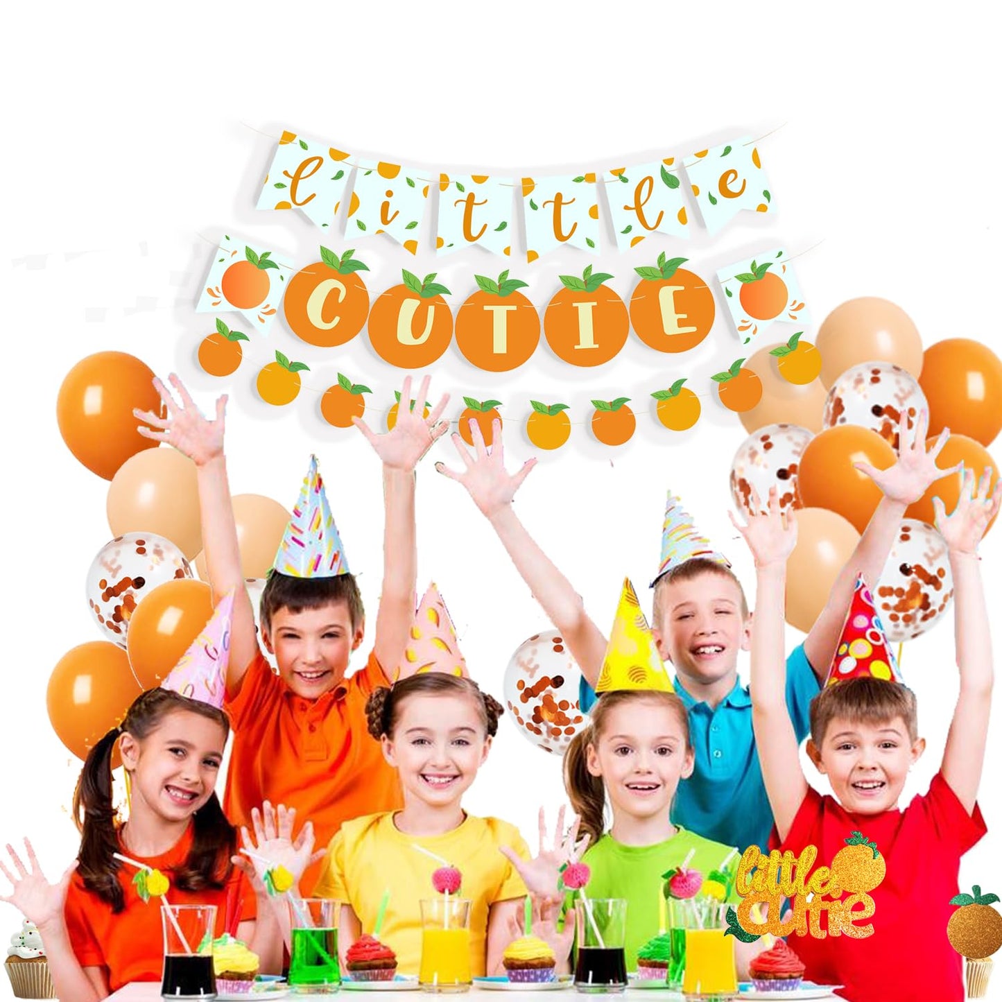 Little Cutie Baby Shower Decorations Orange Birthday Party Supplies Kit,Little Cutie Banner Cake Cupcake Toppers Decorations for Summer Orange Citrus Theme Party Supplies Tangerine Birthday Party