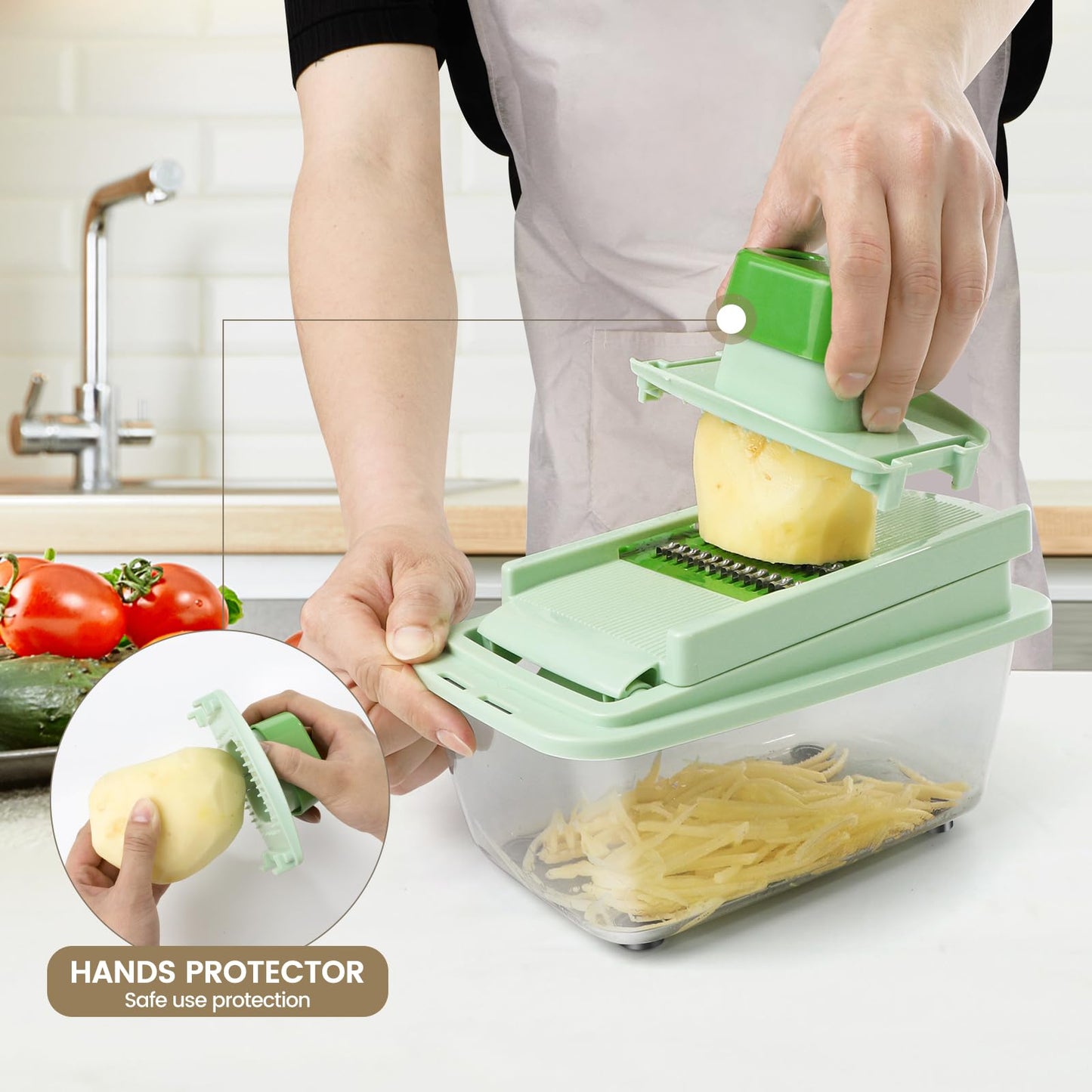 Vegetable Chopper 16-in-1 Multifunctional Kitchen Gadgets - 8 Blades Onion Chopper with Container, Food Spiralizer Slicer Dicer Grater Shredder, Vegetable Cutter for Salad/Coleslaw/Meat/Nuts