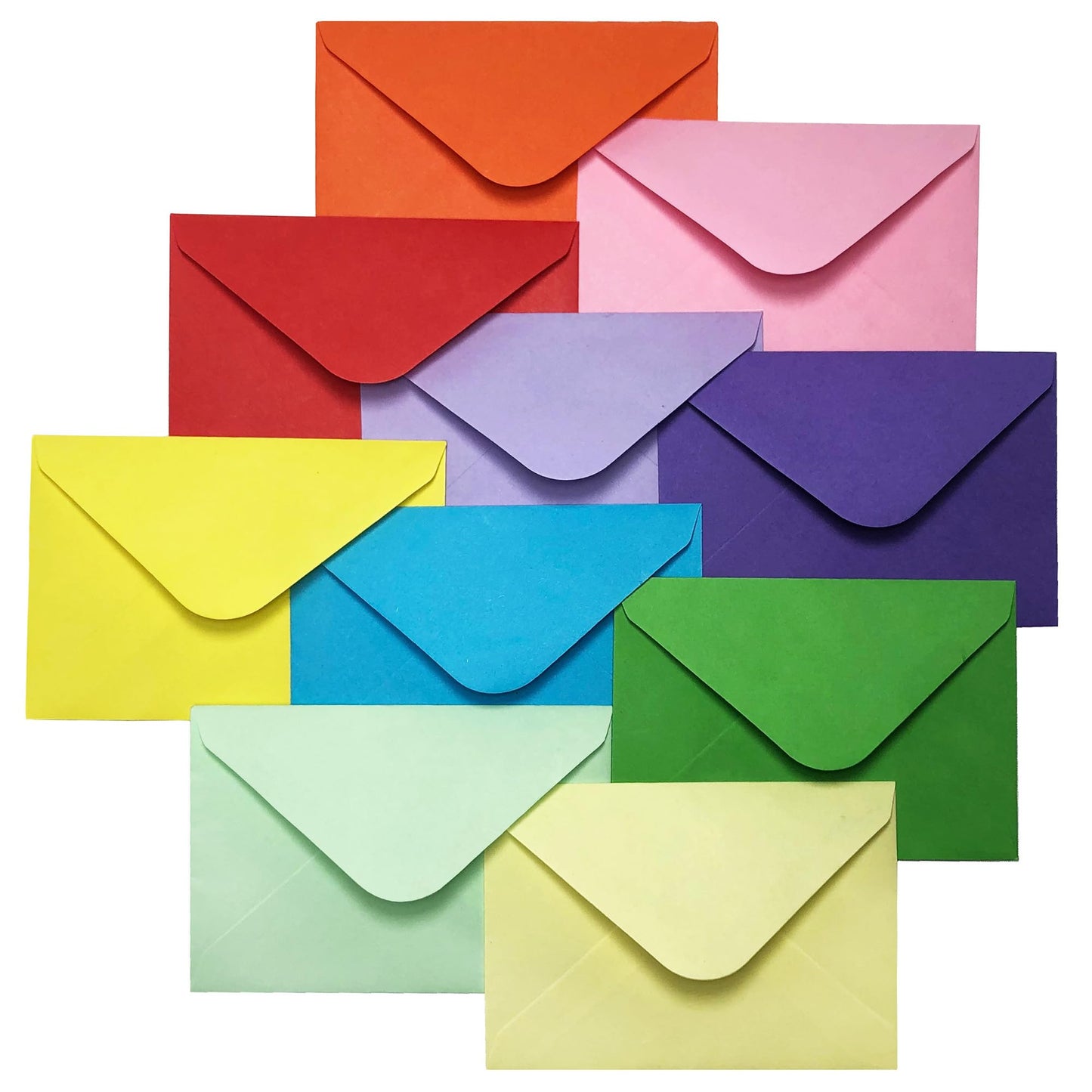 Gift Card Envelopes - Gummed 100-Count Mini Envelopes, Paper Business Card Envelopes, Bulk Tiny Envelope Pockets for Small Note Cards, 10 Colors, 4 x 2.7 Inches