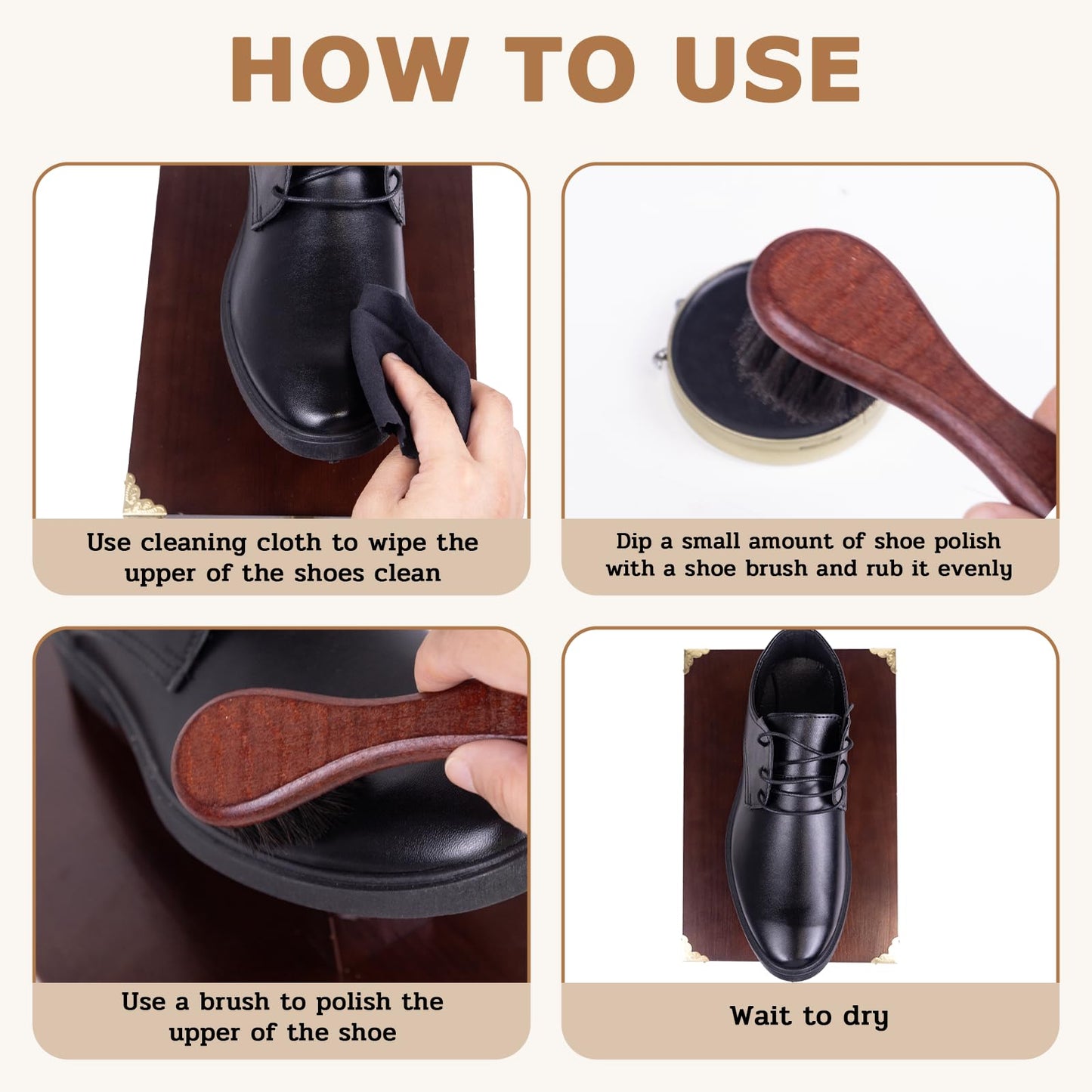 DigNew 10 Pcs Deluxe Shoe Shine Box Set & Shoe Care Polish Kit with Foot Rest, Wooden Care Tools Storage Box Perfect for Multi- Leather Shoes