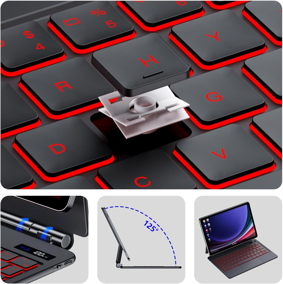 Magentic Keyboard Case for Samsung Galaxy Tab S10+/ S9+ /S9 FE+/S8+/S7+/S7 FE 12.4", 7 Color Backlit Wireless Bluetooth Magic Keyboard Case Cover Stand,Multi-Touch Trackpad,LED Power Display