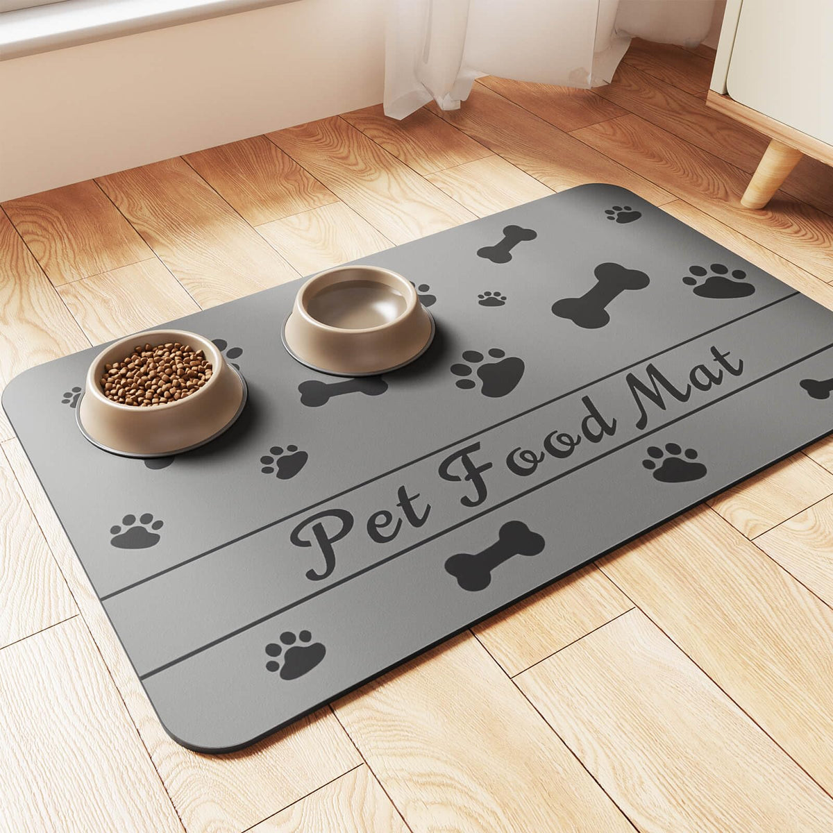 Pet Feeding Mat-Absorbent Pet Placemat for Food and Water Bowl, with Waterproof Rubber Backing, Quick Dry Water Dispenser Mat for Dog and Cat (20"x12", Beige)