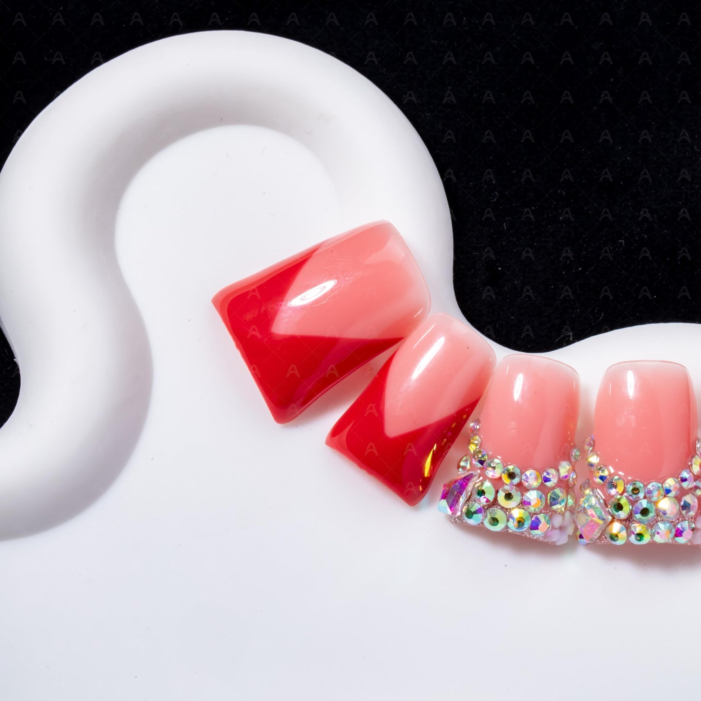 IntoVibes Handmade Short Duck Press On Nails, Red French Tip with Rhinestones And Y2K, 10 Pieces Reusable Acrylic False Nails, Size Medium