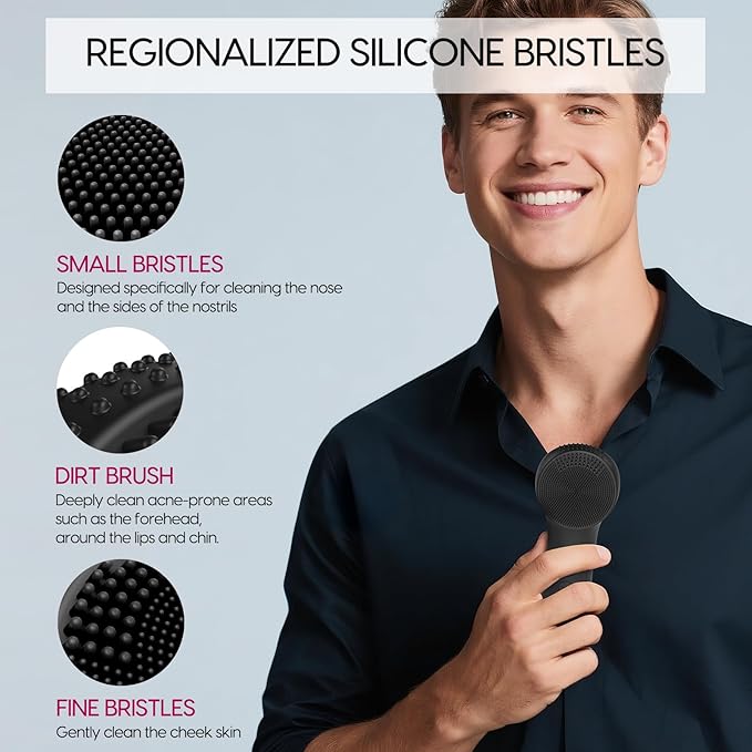 Silicone Facial Cleansing Brush, Portable Electric Face Scrubber with Heat and Vibration, 3 Modes Adjustable, Waterproof IPX6, USB-C Rechargeable, Deep Cleansing, Exfoliating and Massage(Black)