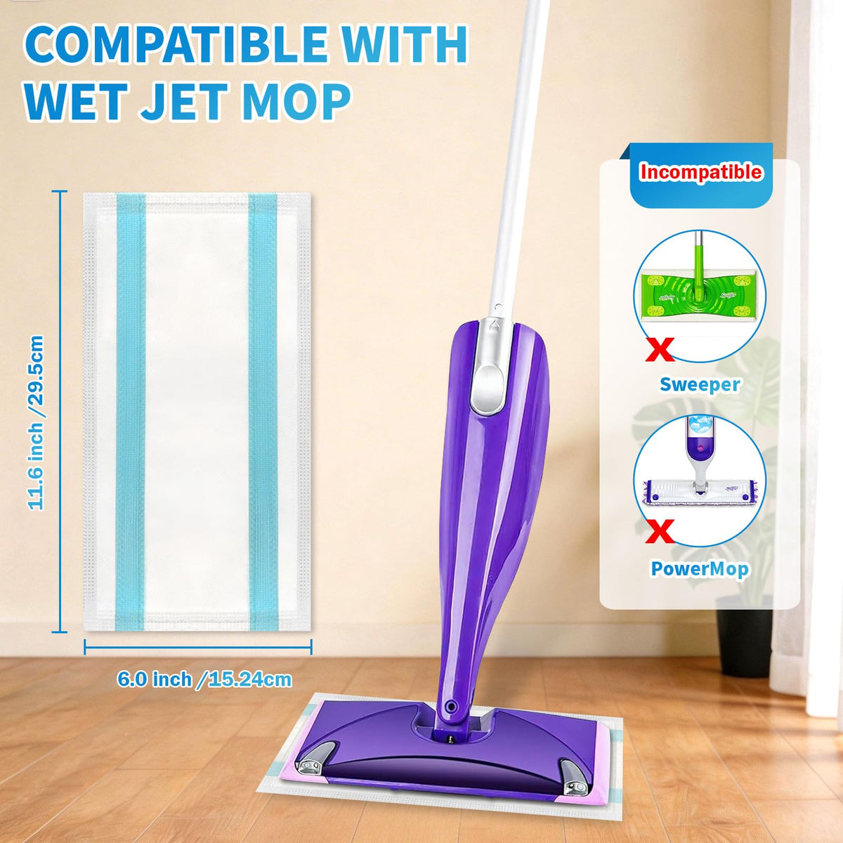 100 Count Wet Jet Pads Refills for Swiffer WetJet Mop