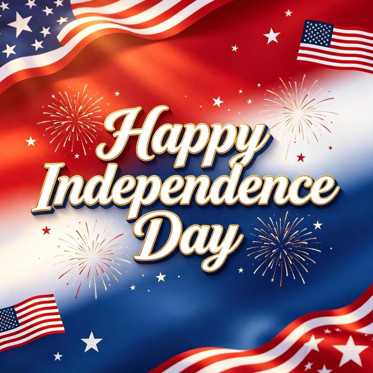 4th of July Press on Nails Square Shaped Artificial Acrylic Love Heart US Flag White Lines with Fireworks Glitter Short Independence Day Press Ons Artificial Fingernails for Women Holiday Manicure