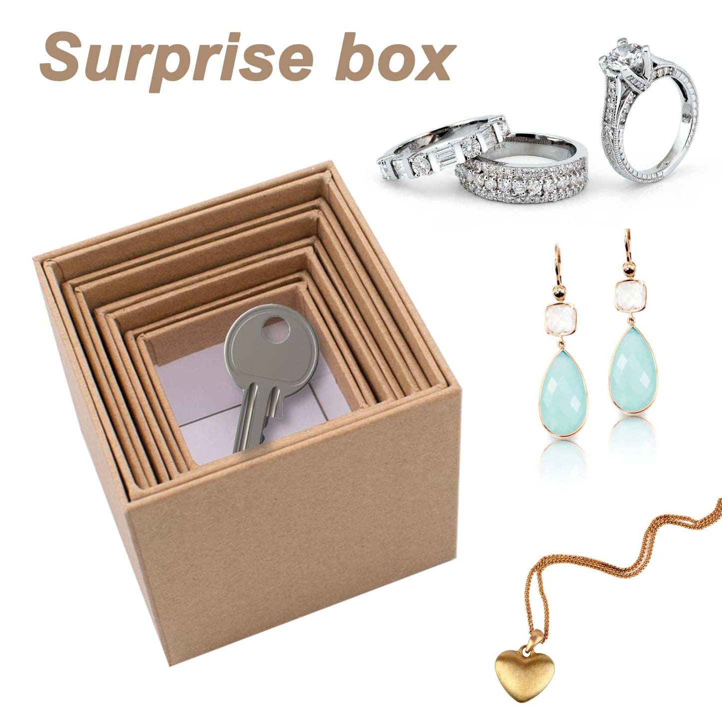 Nesting Gift Boxes Set Prank Gift Boxes Gift Wrap Boxes Surprise Box Small Square Kraft Paper Box Inside Box Gift Set for Christmas Halloween Birthday 10 Cartons No Lids (1.7-3.5 Inch), Brown