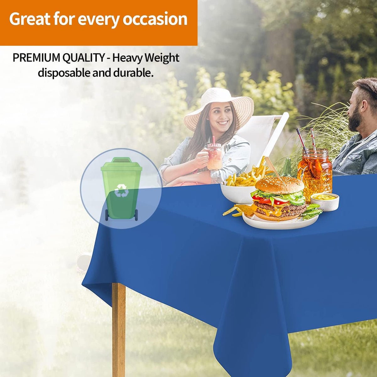 Blue Disposable Plastic Tablecloth for Rectangle Tables (12 Pack) Premium Decorative Table Cloths for Parties, Events & Weddings, Indoors & Outdoors, 54 x 108 inches, Plastic Table Cover