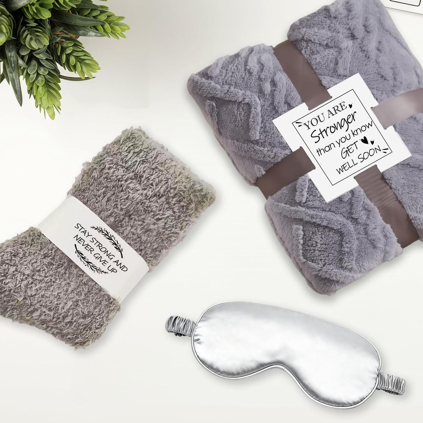 Get Well Soon Gifts for Men Care Package with Blanket, Socks, Eye Mask, Mug, Scented Candle, After Surgery, Sympathy Gift Baskets for Sick Him Brother Relatives Friends (Black)