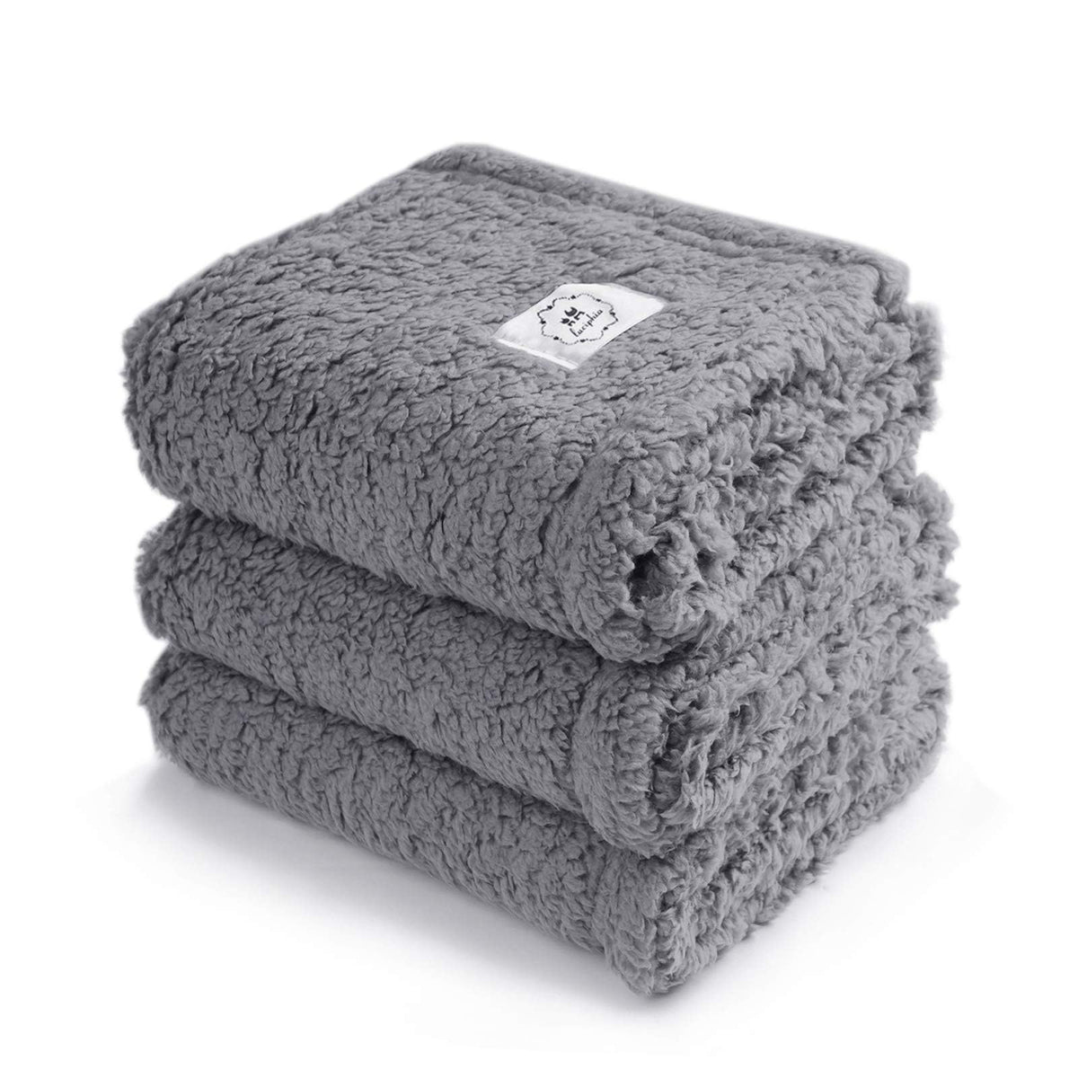 Luciphia 1 Pack 3 Calming Dog Blanket Fluffy Premium Fleece Pet Blankets Soft Sherpa Throw for Dogs Puppy Cat Grey/Beige/HazeBlue Large (41" x31")
