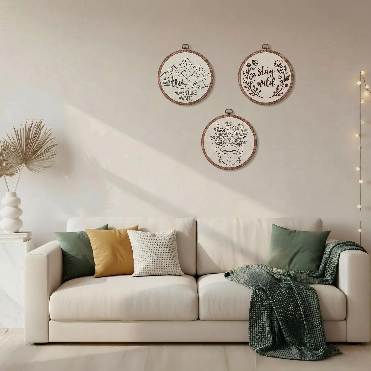Dllxumm 3 Pcs 6 Inch Round Embroidery Hoops Display Frame, Circle Cross Stitch Hoop Ring Imitated Wood Embroidery Ornament for Craft Sewing Hanging DIY Halloween Christmas Gifts