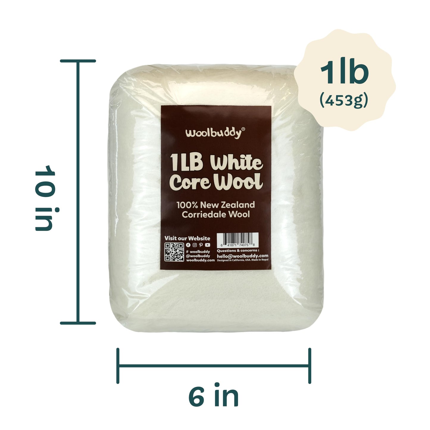 Woolbuddy Needle Felting Wool, Carded Core Wool, White Roving for Wet Painting, DIY Dryer Balls, Felting Pads, Supplies, and Bulk Chunky Yarn (15.7oz)