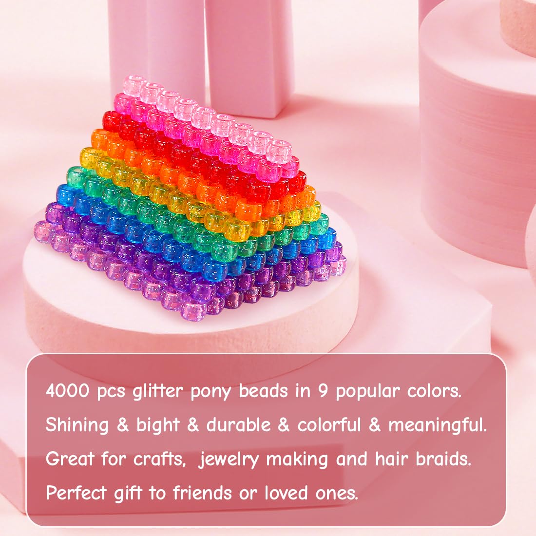 Praisebank Pony Beads, 4000pcs Glitter Color, Beads for Jewelry Making, Beads for Crafts, Beads for Hair Braids.