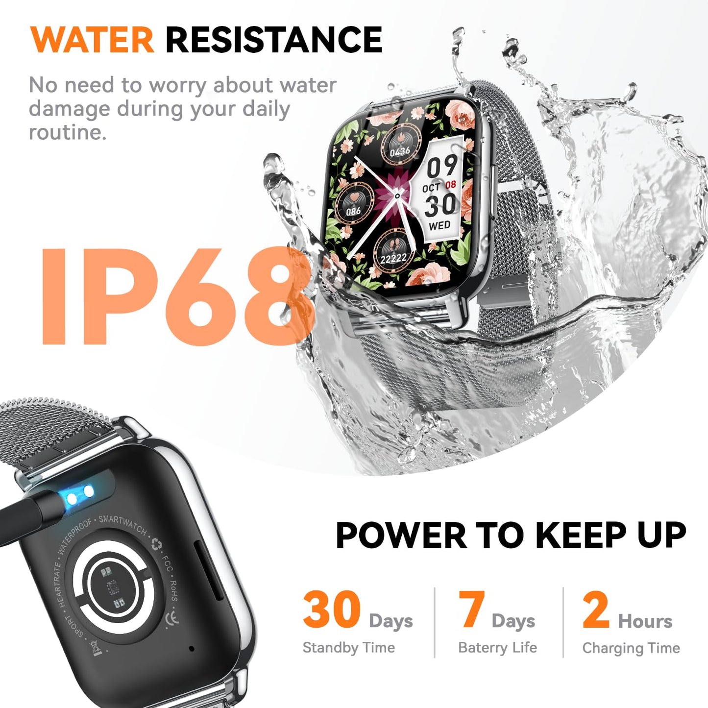 Smart Watch for Women(3 Bands), Smartwatch Fitness Tracker with Bluetooth Calls & AI Voice Control, 1.85’’ HD Screen, Heart Rate/SpO2 Monitor, Sleep Tracker, Compatible with Android iOS (Silver)