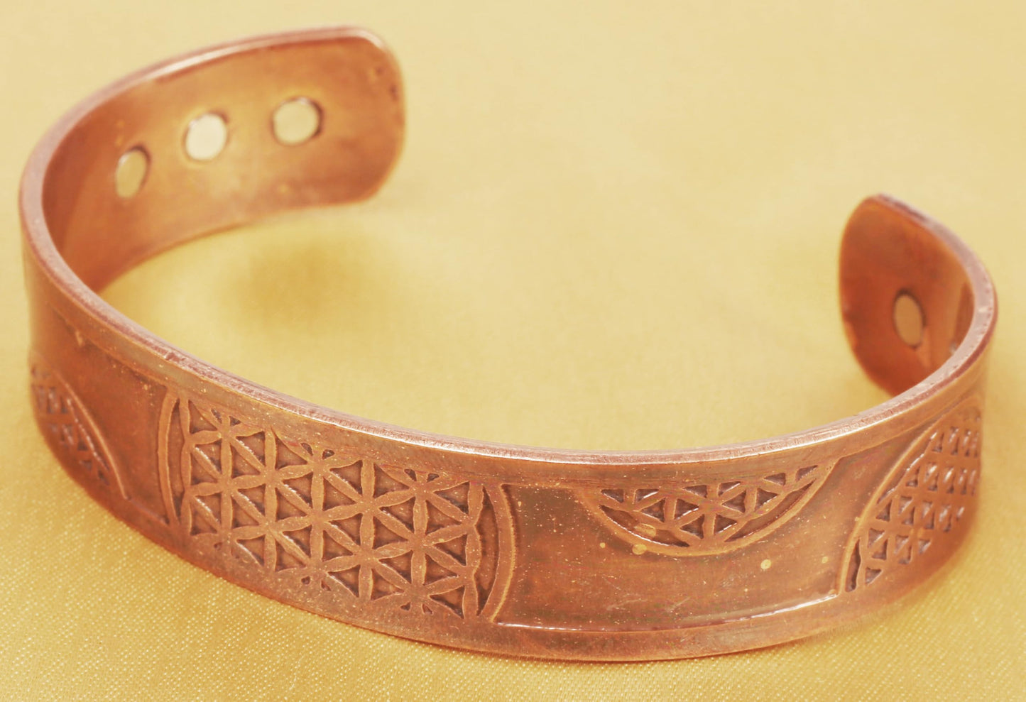 Touchstone handcrafted magnetic copper bracelet. Hand forged with solid and high gauge Tibetan style engraved cuff pure copper jewelry for women men. Exotic Celtic Design.