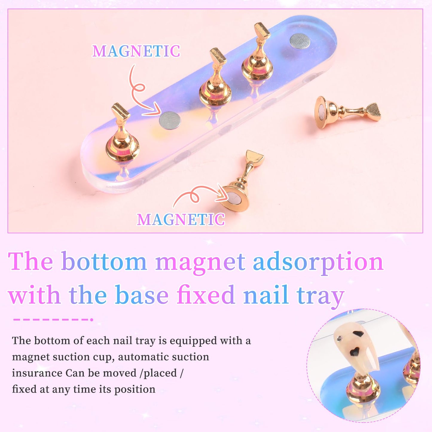 ANGNYA Nail Stand for Press on, 2 Set Aurora Nail Holder for Painting Nails Press on Nail Stands with 96 Pcs Reuseable Mounting Tapes for Nail Art Display Home & Salon Use