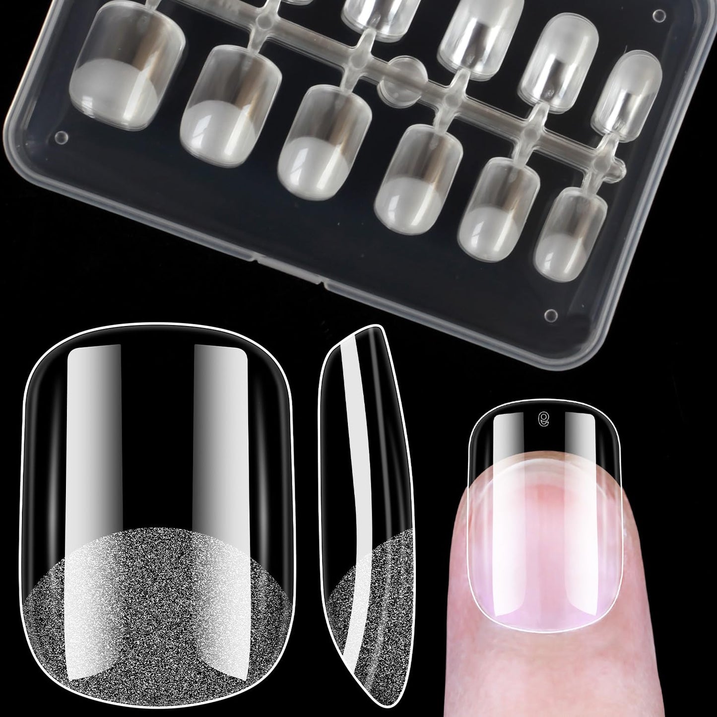 BORNBYME Short Square Soft Gel Nail Tips,120PCS Pre Buff Full Cover Shaped Nail Extenison Tips Half Matte Gel X Nail Tips Acrylic False Nail Tips