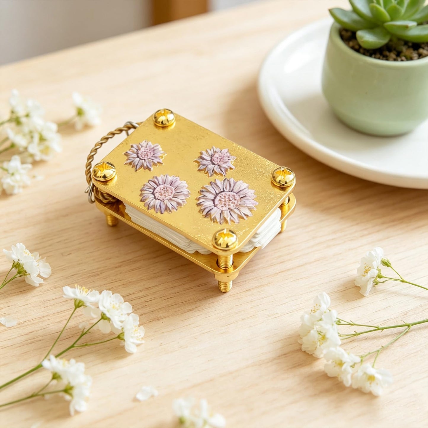 JDOQOKJ Handcrafted Metal Mini Flower Press, Miniature Flower Press Kit, Gold-Plated Miniature Design, Decorative Floral Patterns (sunfwer2)