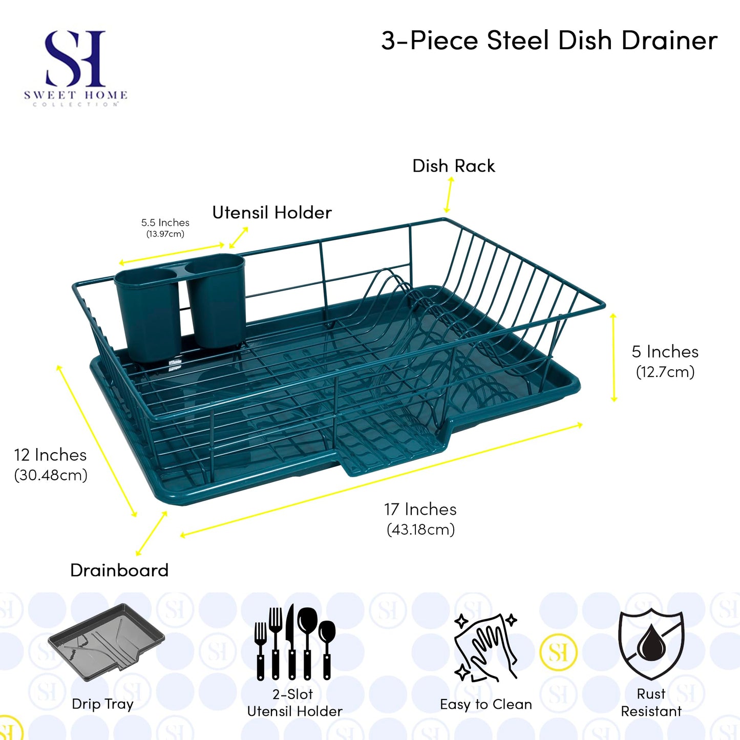 Space-Saving 3-Piece Dish Drainer Rack Set ✅ Efficient Kitchen Organizer for Quick Drying and Storage ✅ Includes Cutlery Holder and Drainboard ✅ Maximize Countertop Space, Blue/Green Teal