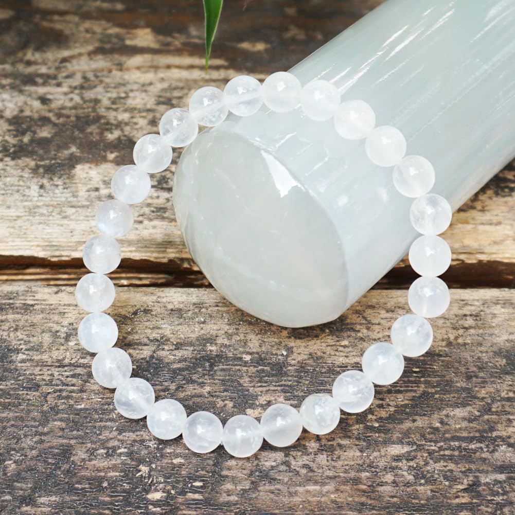 6MM Crown Chakra Moonstone Bracelet - Natural Gemstone for Love and Relationships | Adjustable 7.5-8" | Gift Box and Velvet Pouch Included | Men's and Women's Jewelry