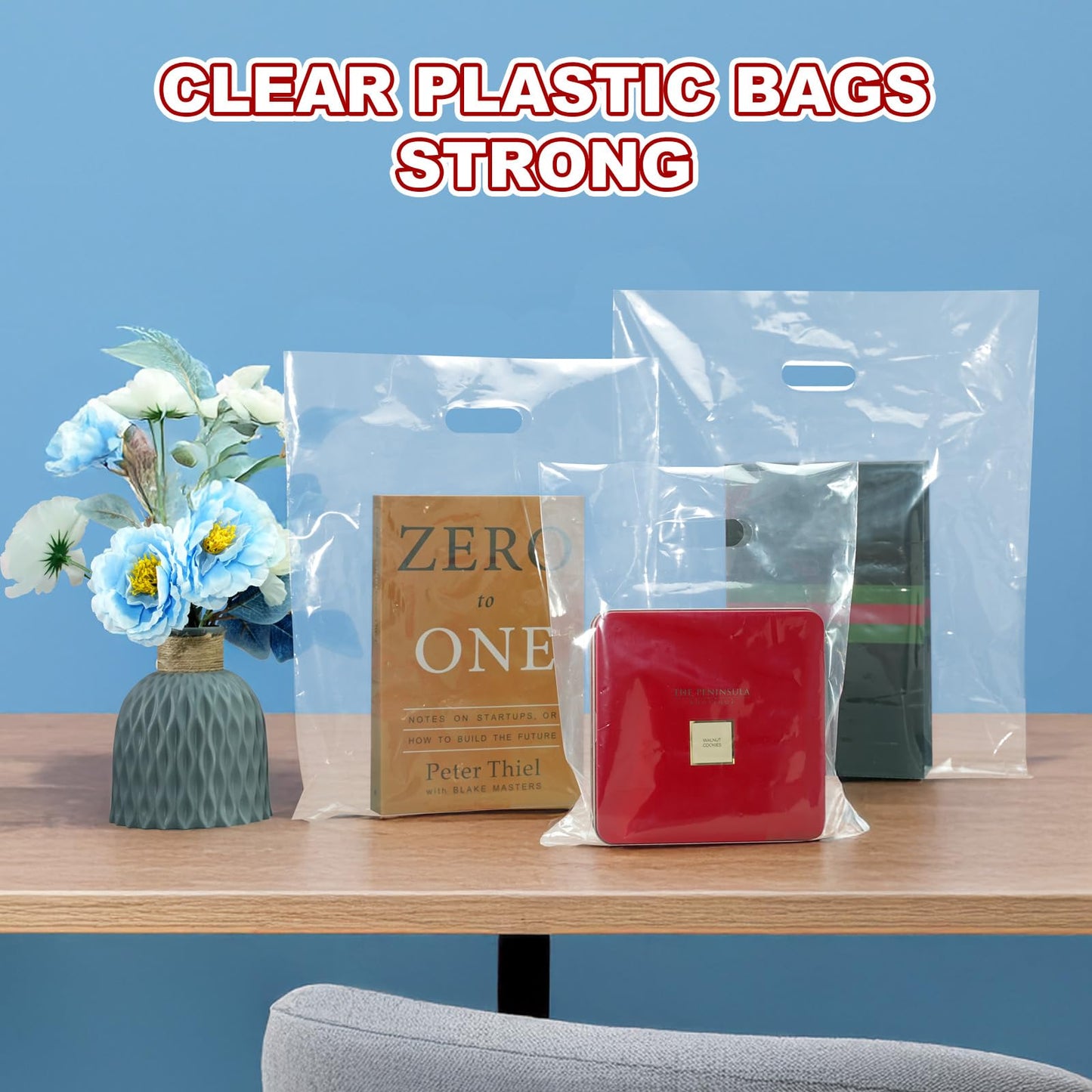 MLAFLY Clear Plastic bags with handle 100 Pack Clear Gift Bags for Small Business Shopping Merchandise Bags for Packaging Products Retail Boutique (Medium(12x15))